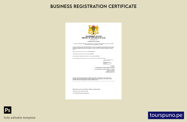 listo para imprimir Plantilla de plantilla de certificado de registro de Chad en